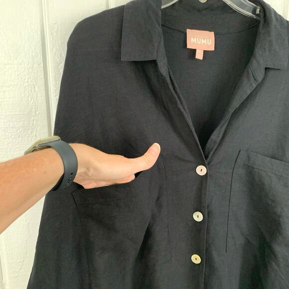 Show Me Your MuMu Shirt Top Blouse Short Sleeve John’s Button Down Black Sz XXL - Picture 3 of 9